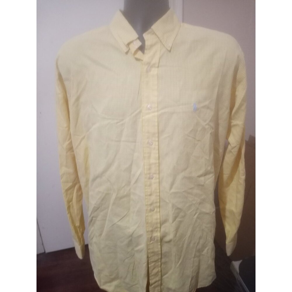 Vintage Ralph Lauren Blake Mens Large L Yellow White Gingham Check Button Down